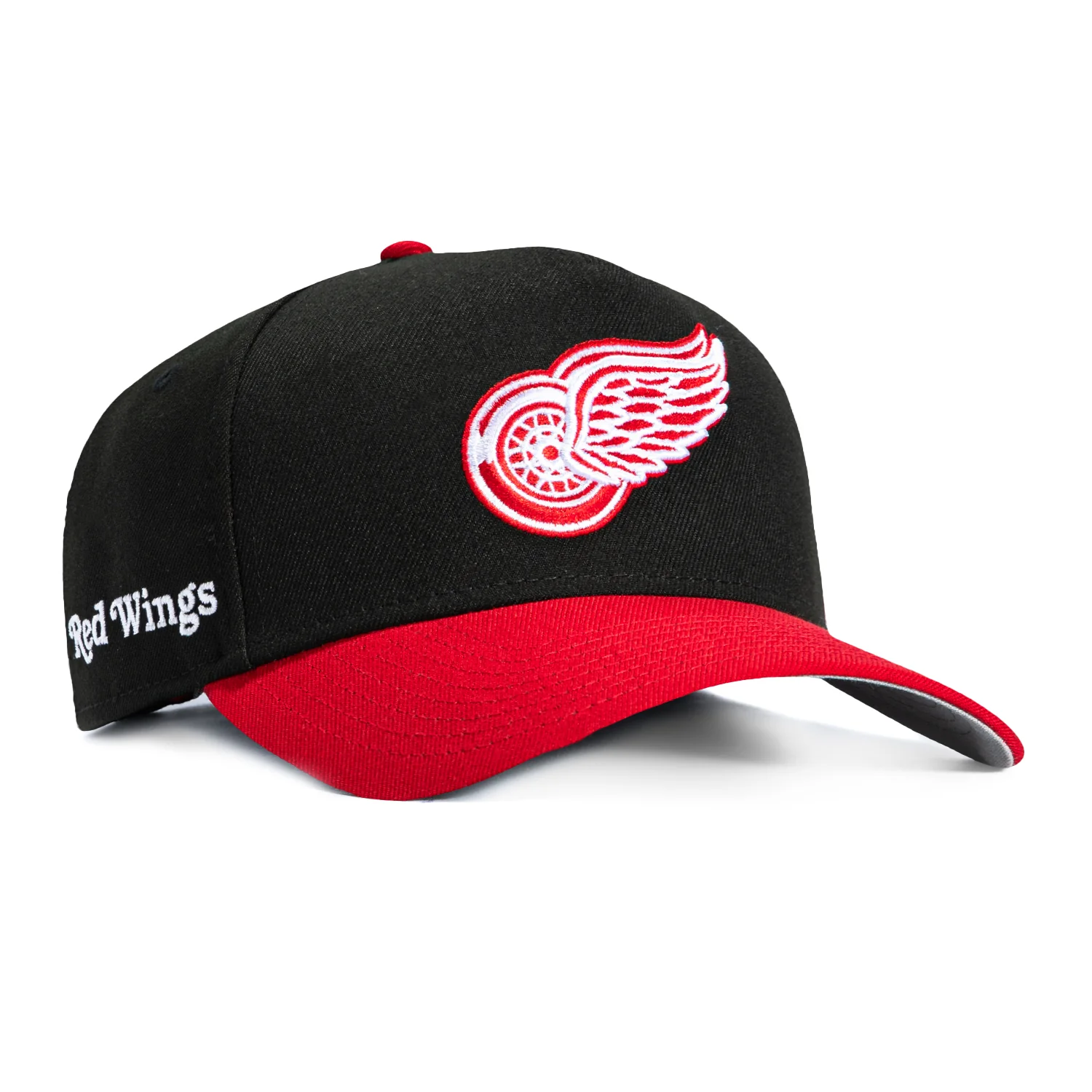 New Era 9Forty A-Frame Detroit Red Wings Word Logo Patch Snapback Hat - Black, Red
