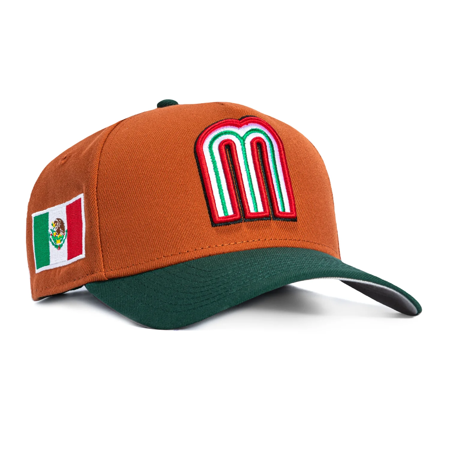 New Era 9Forty A-Frame Mexico World Baseball Classic Mexico Flag Patch Snapback Hat - Burnt Orange, Green