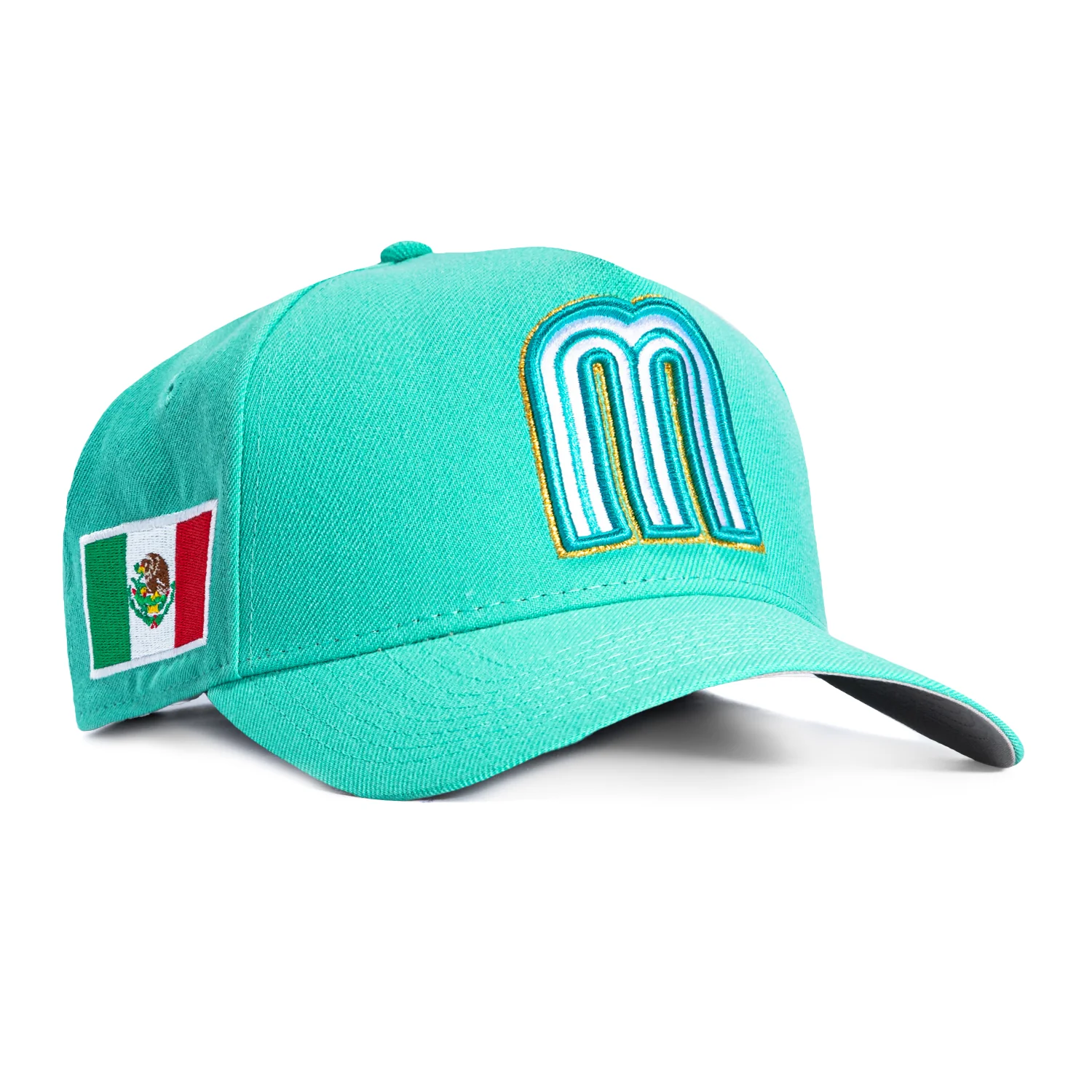 New Era 9Forty A-Frame Mexico World Baseball Classic Mexico Flag Patch Snapback Hat - Mint, Metallic Gold