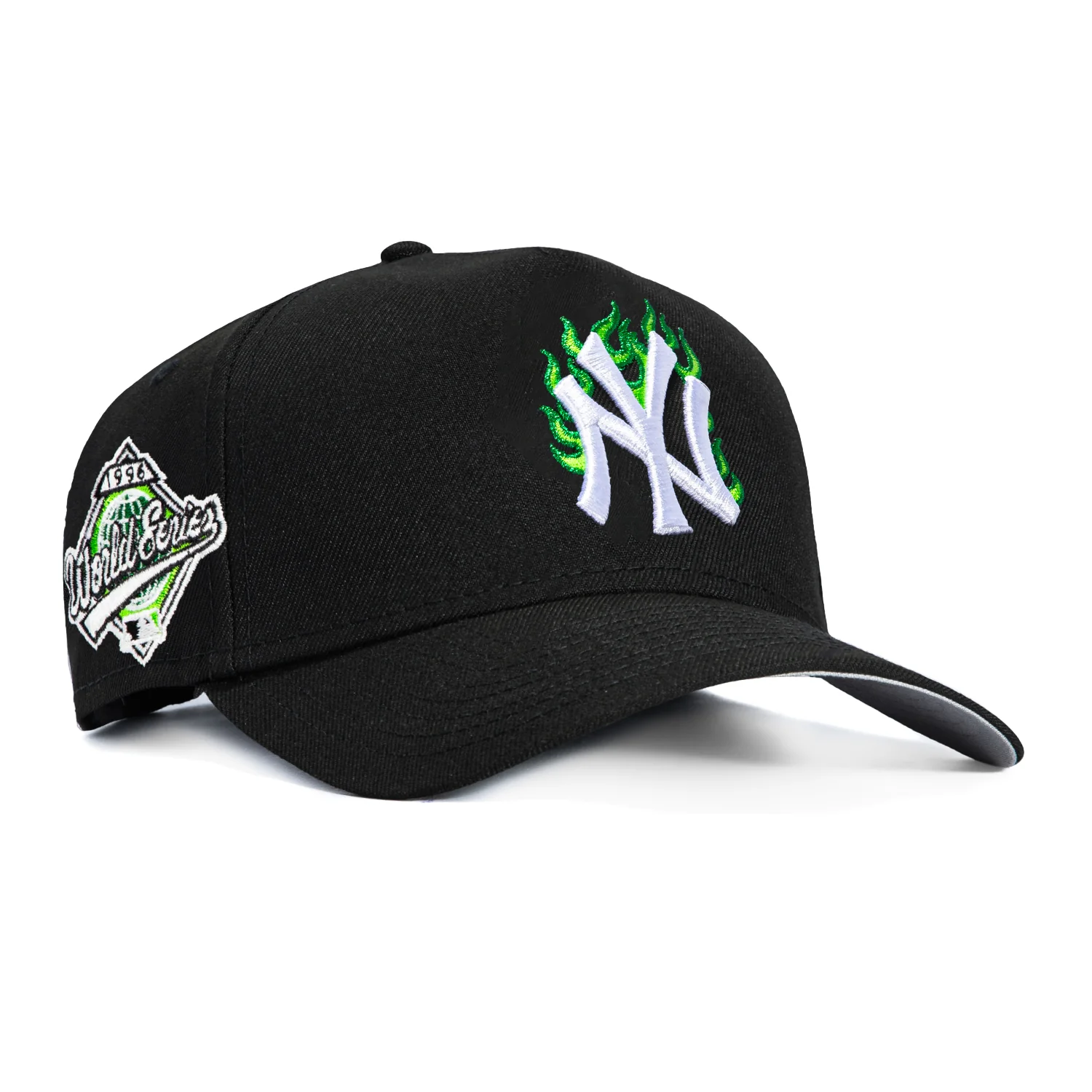 New Era 9Forty A-Frame New York Yankees 1996 World Series Patch Flame Snapback Hat - Black, Kelly, Light Green