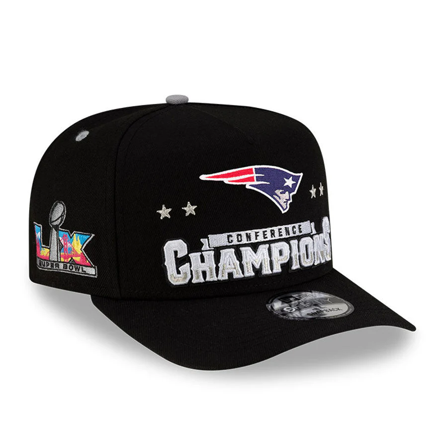 New Era 9Fifty A-Frame New England Patriots 2026 Super Bowl Patch AFC Champions Snapback Hat - Black
