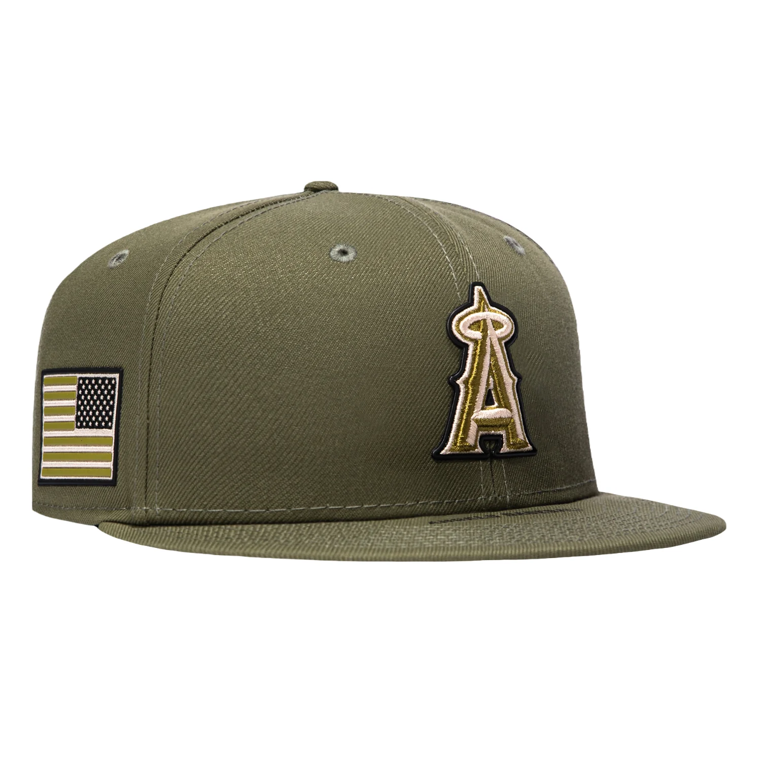 New Era 59Fifty Armed Forces Los Angeles Angels USA Flag Patch Hat - Olive