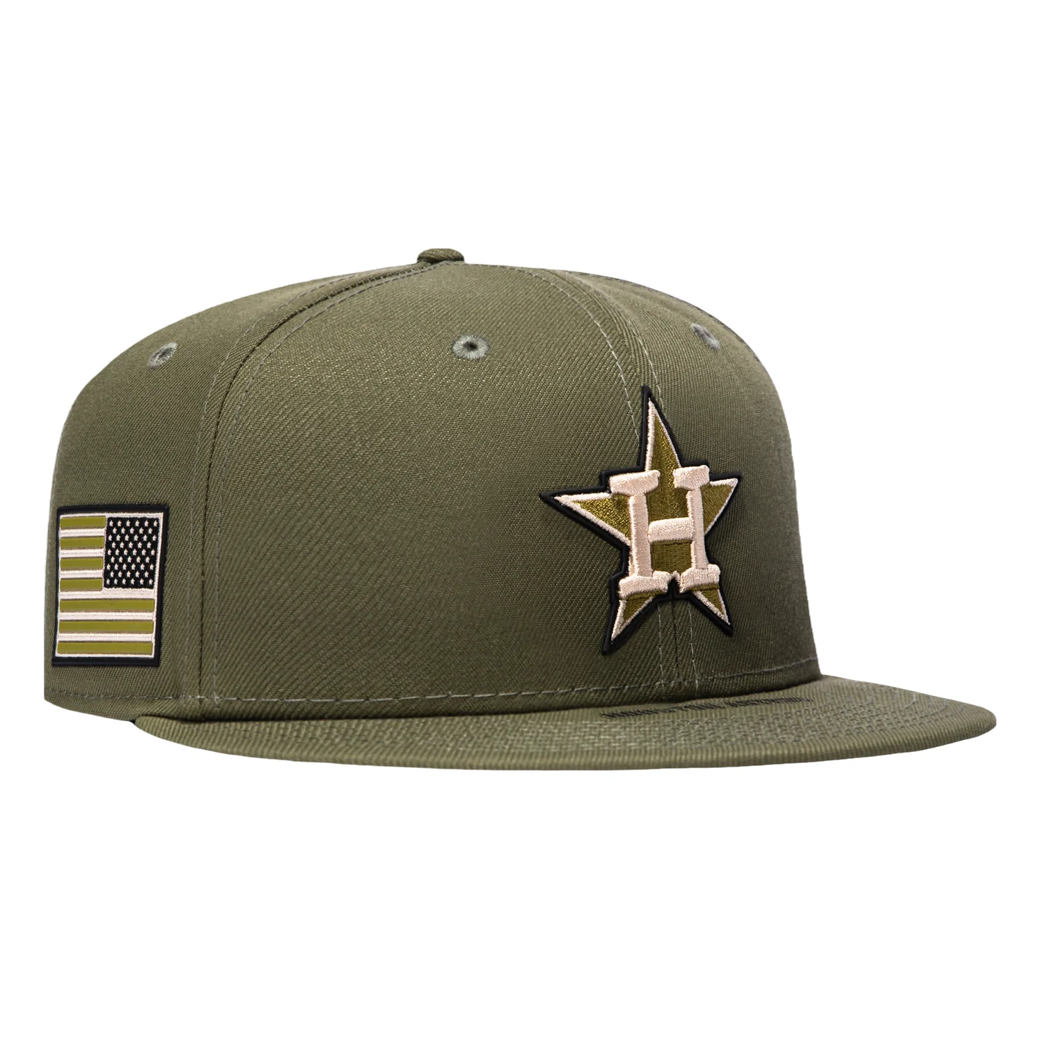 New Era 59Fifty Armed Forces Houston Astros USA Flag Patch Hat - Olive