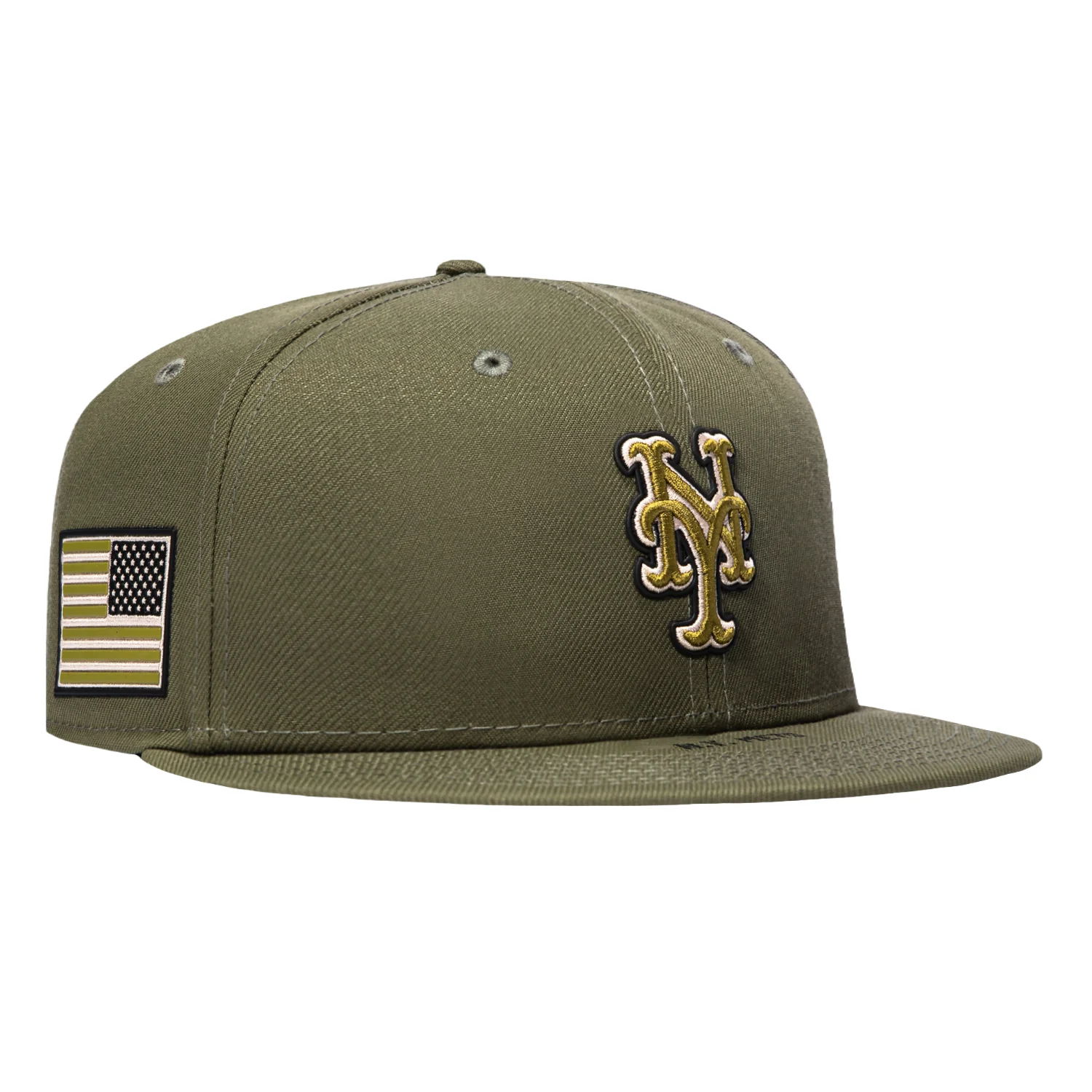 New Era 59Fifty Armed Forces New York Mets USA Flag Patch Hat - Olive