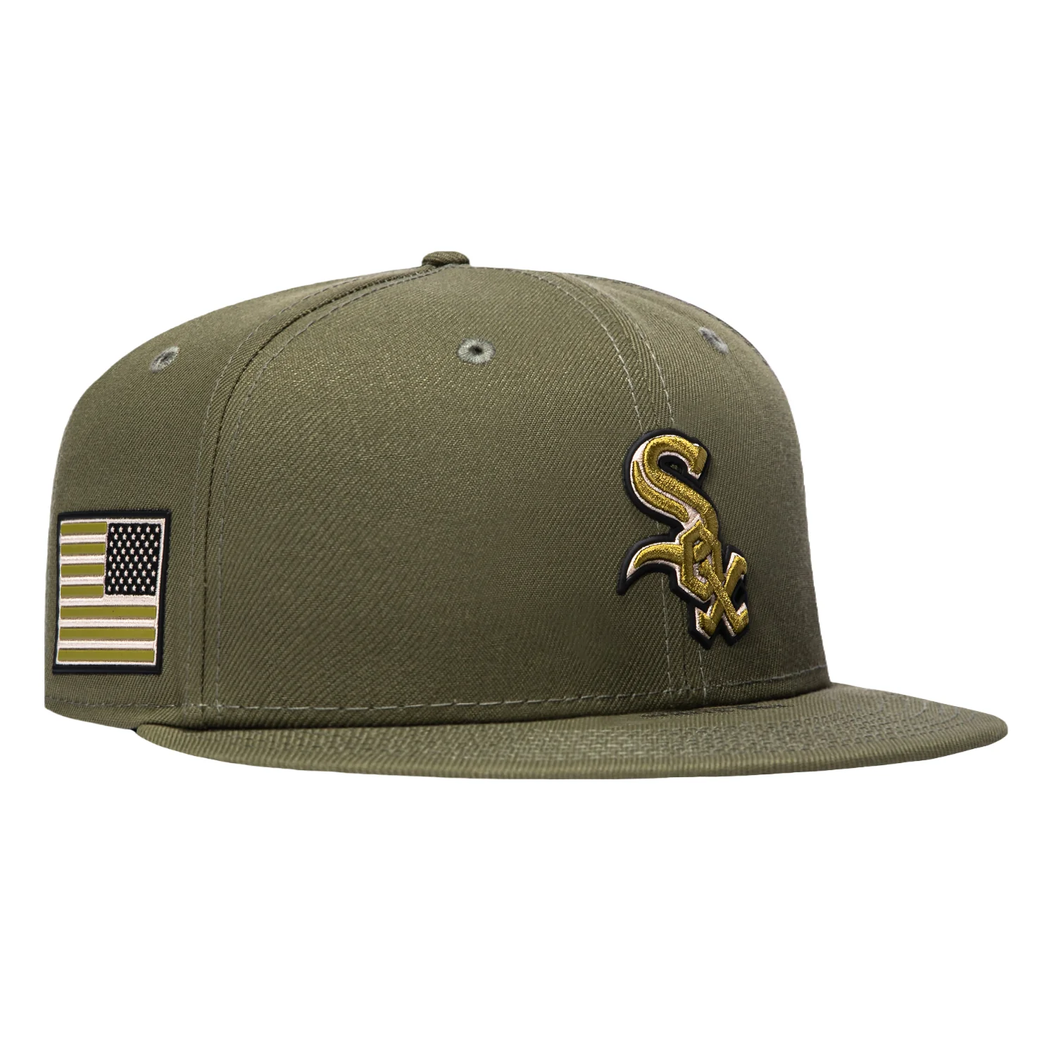 New Era 59Fifty Armed Forces Chicago White Sox USA Flag Patch Hat - Olive