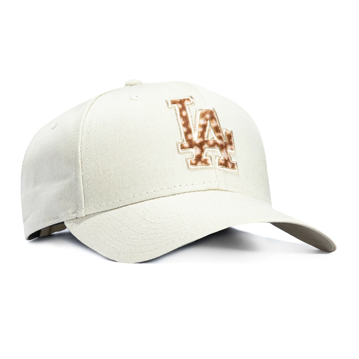 New Era 9Forty Animal Print Faux Fur Fill Los Angeles Dodgers Strapback Hat - Ivory, Khaki