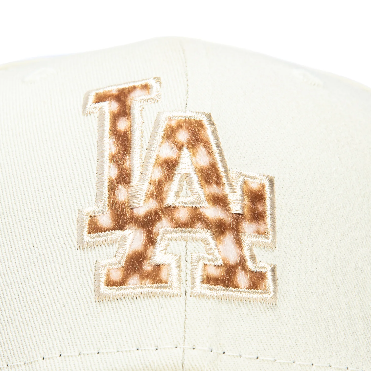 New Era 9Forty Animal Print Faux Fur Fill Los Angeles Dodgers Strapback Hat - Ivory, Khaki - Image 3