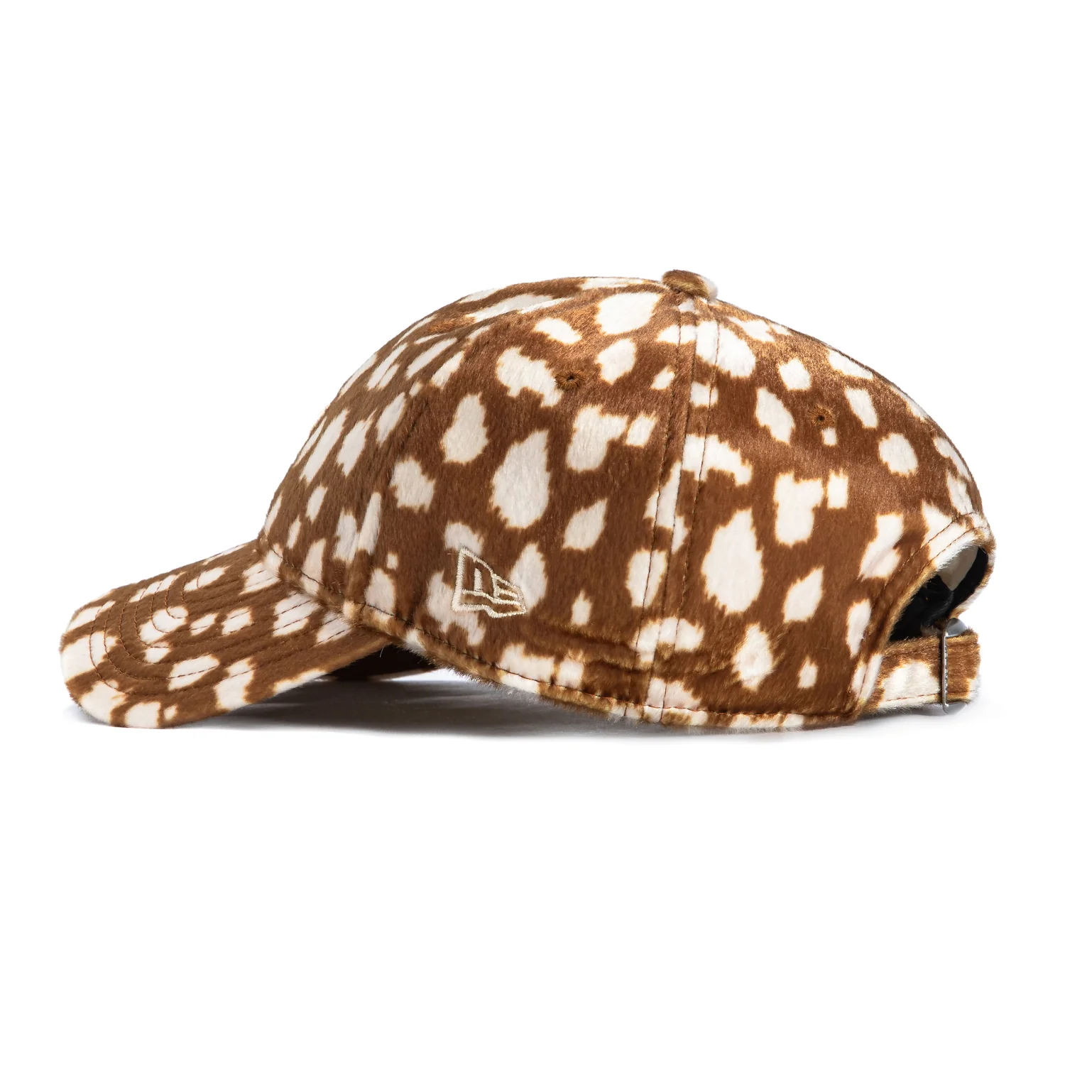 New Era 9Twenty Giraffe Animal Print Faux Fur Los Angeles Dodgers Strapback Hat - Khaki, Ivory - Image 2