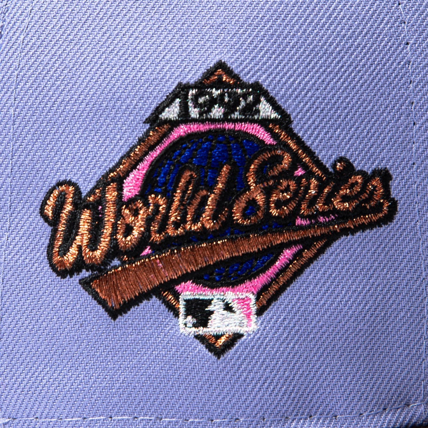 New Era 59Fifty Blossom Toronto Blue Jays 1992 World Series Patch Contrast Stitch Hat - Lavender, Brown - Image 5