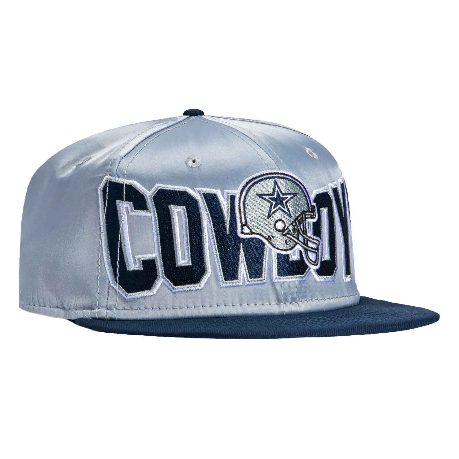 New Era 59Fifty Satin Dallas Cowboys Helmet Logo Patch Hat - Grey, Navy