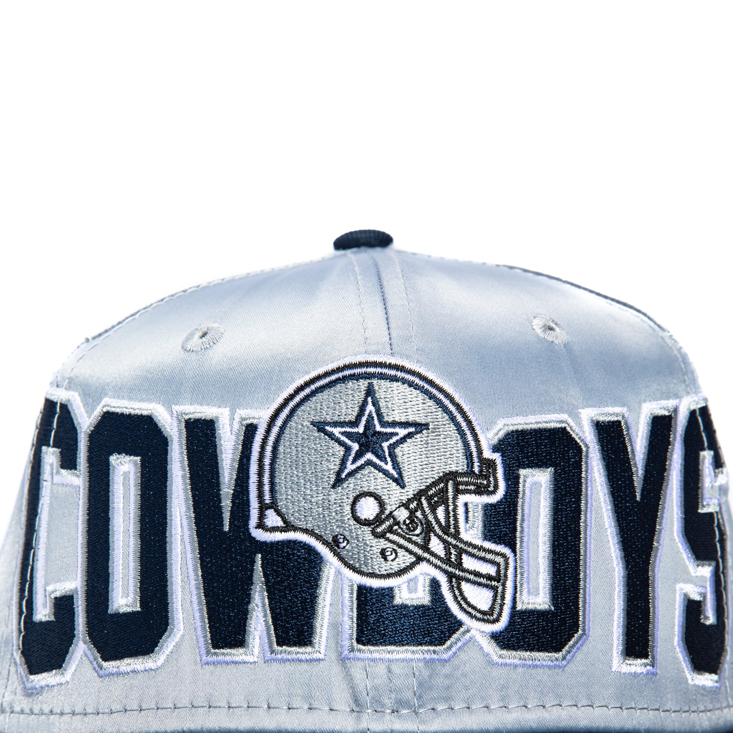 New Era 59Fifty Satin Dallas Cowboys Helmet Logo Patch Hat - Grey, Navy - Image 4