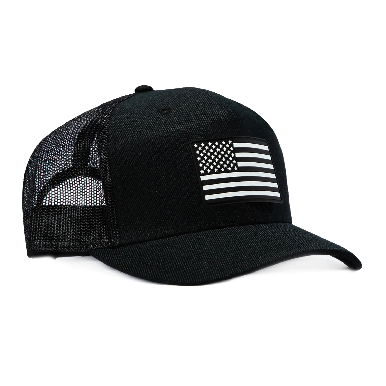 Branded Bills Old Glory Vintage Trucker Snapback Curved Hat - Black, White