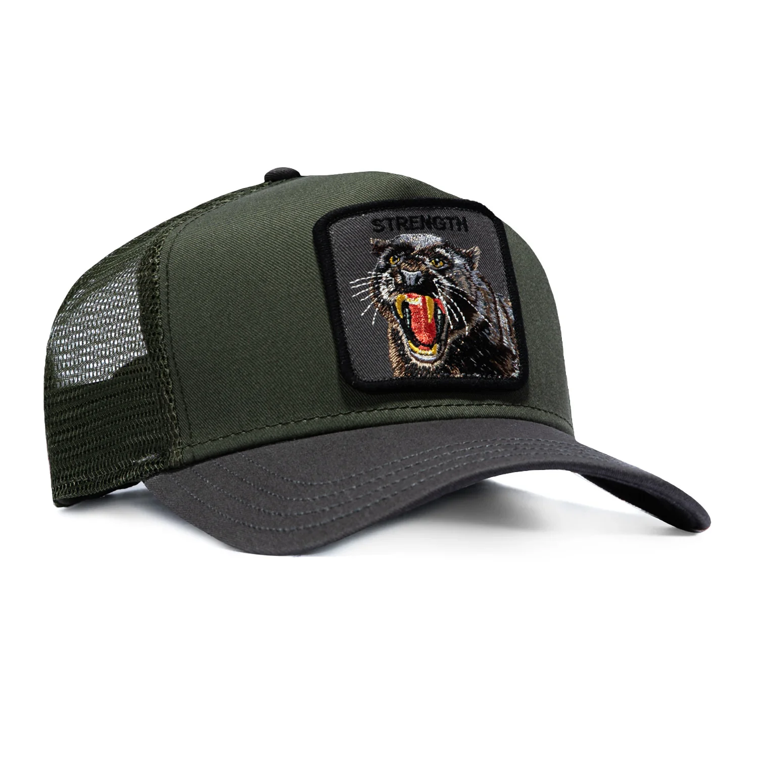 Goorin Bros Strength Panther Adjustable Snapback Trucker Hat - Olive, Grey