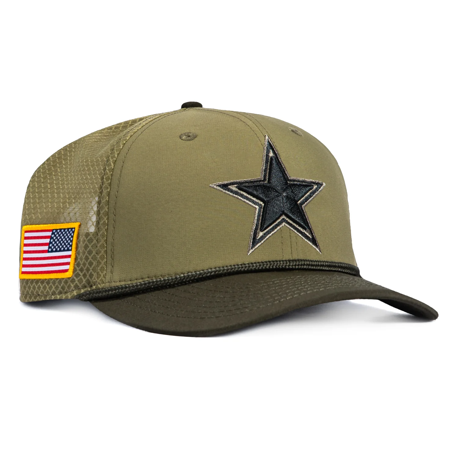 New Era 9Forty M-Crown Salute to Service Dallas Cowboys United States Flag Patch Snapback Hat - Olive, Green