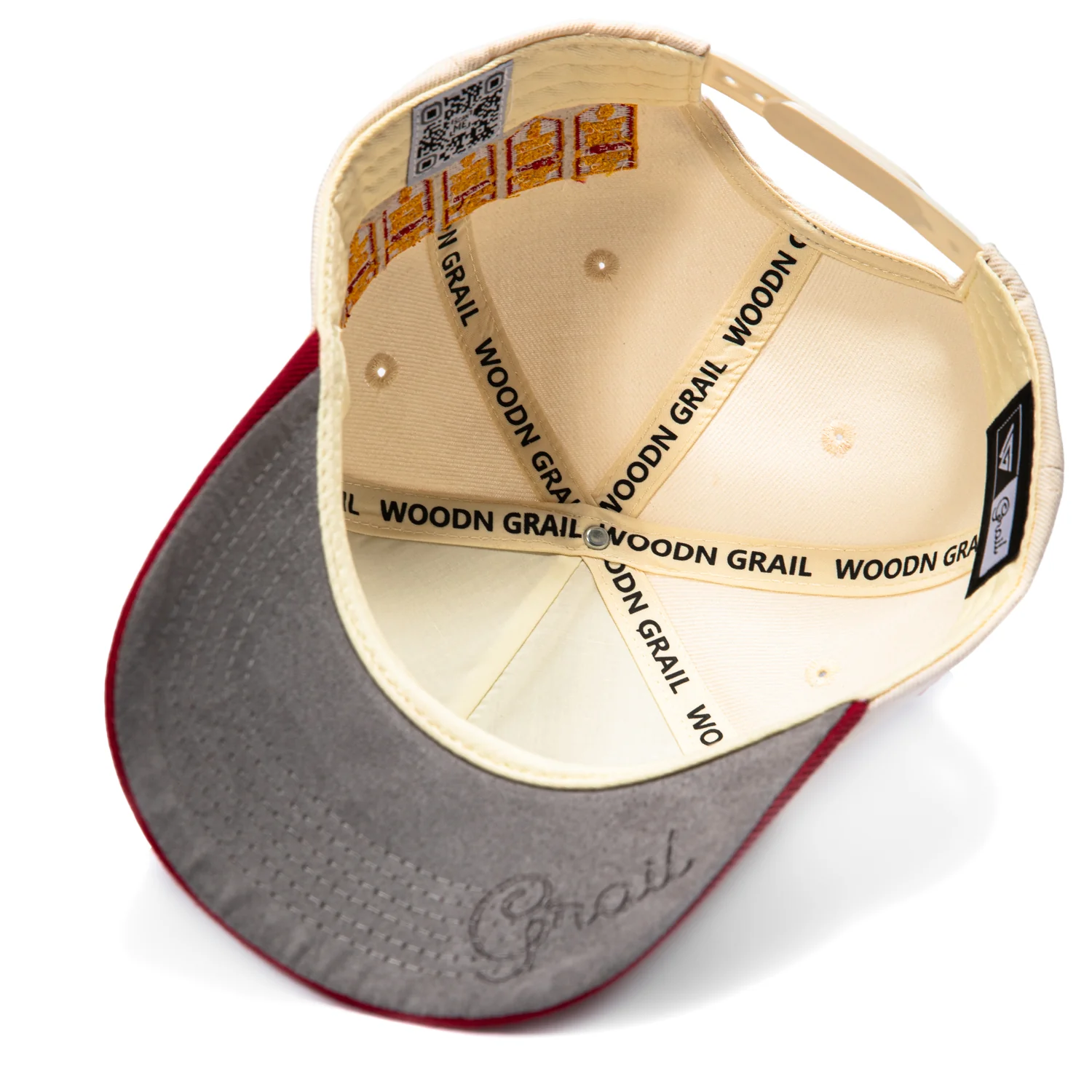 Woodn Grail USC Trojan Script Banner Patches Snapback Hat - Cream, Maroon - Image 2