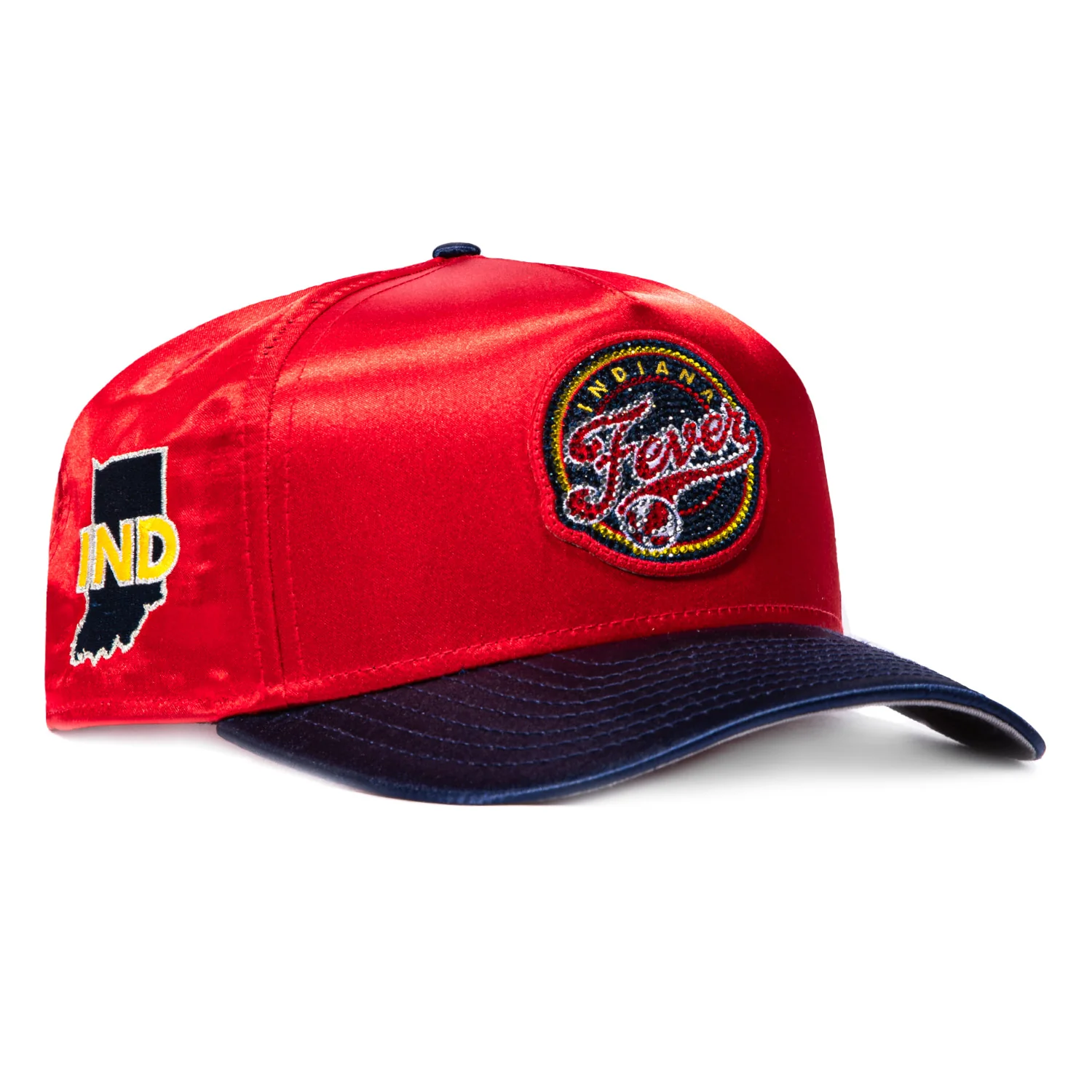 New Era 9Fifty A-Frame Indiana Fever State Patch Satin Snapback Rhinestone Hat - Red, Navy