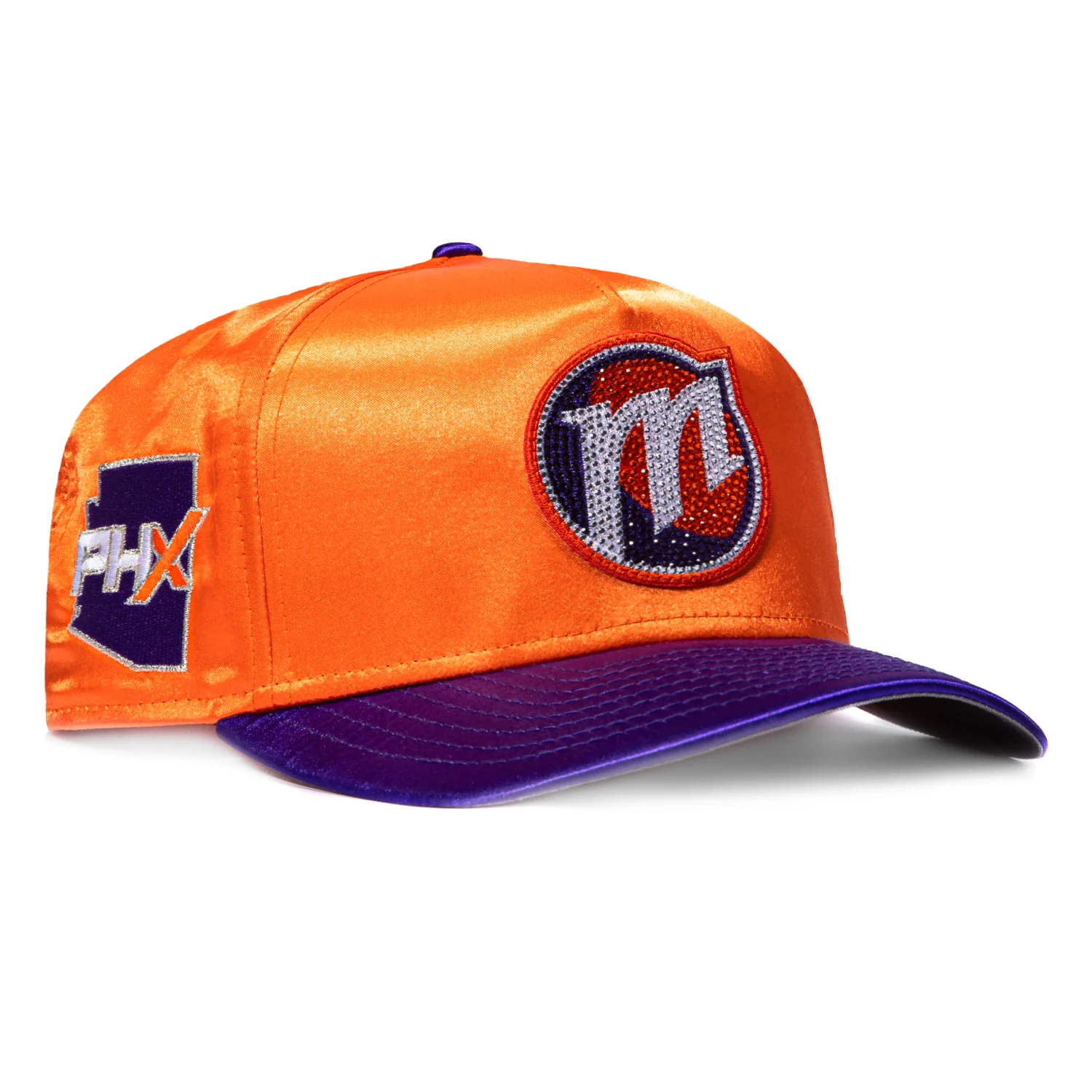 New Era 9Fifty A-Frame Phoenix Mercury State Patch Satin Snapback Rhinestone Hat - Orange, Purple