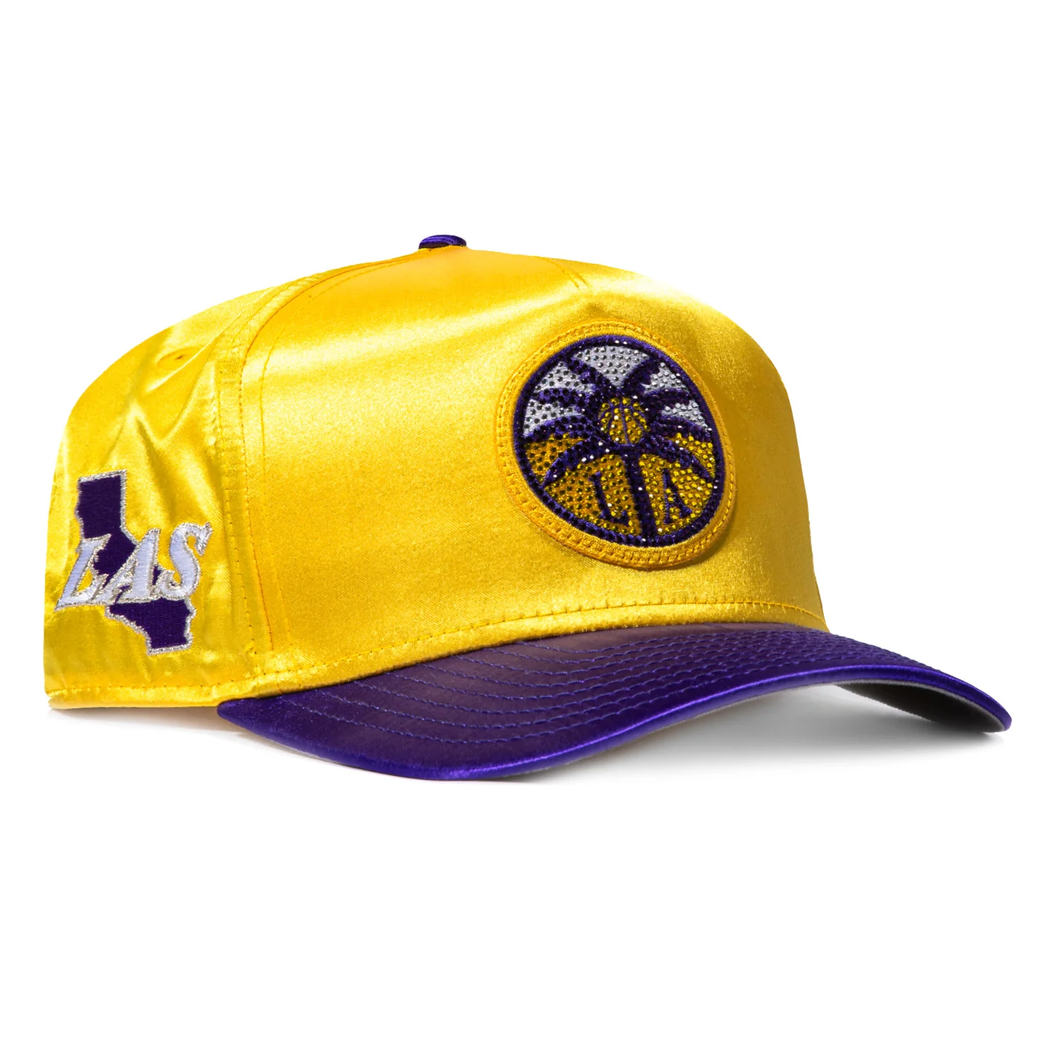 New Era 9Fifty A-Frame Los Angeles Sparks State Patch Satin Snapback Rhinestone Hat - Gold, Purple