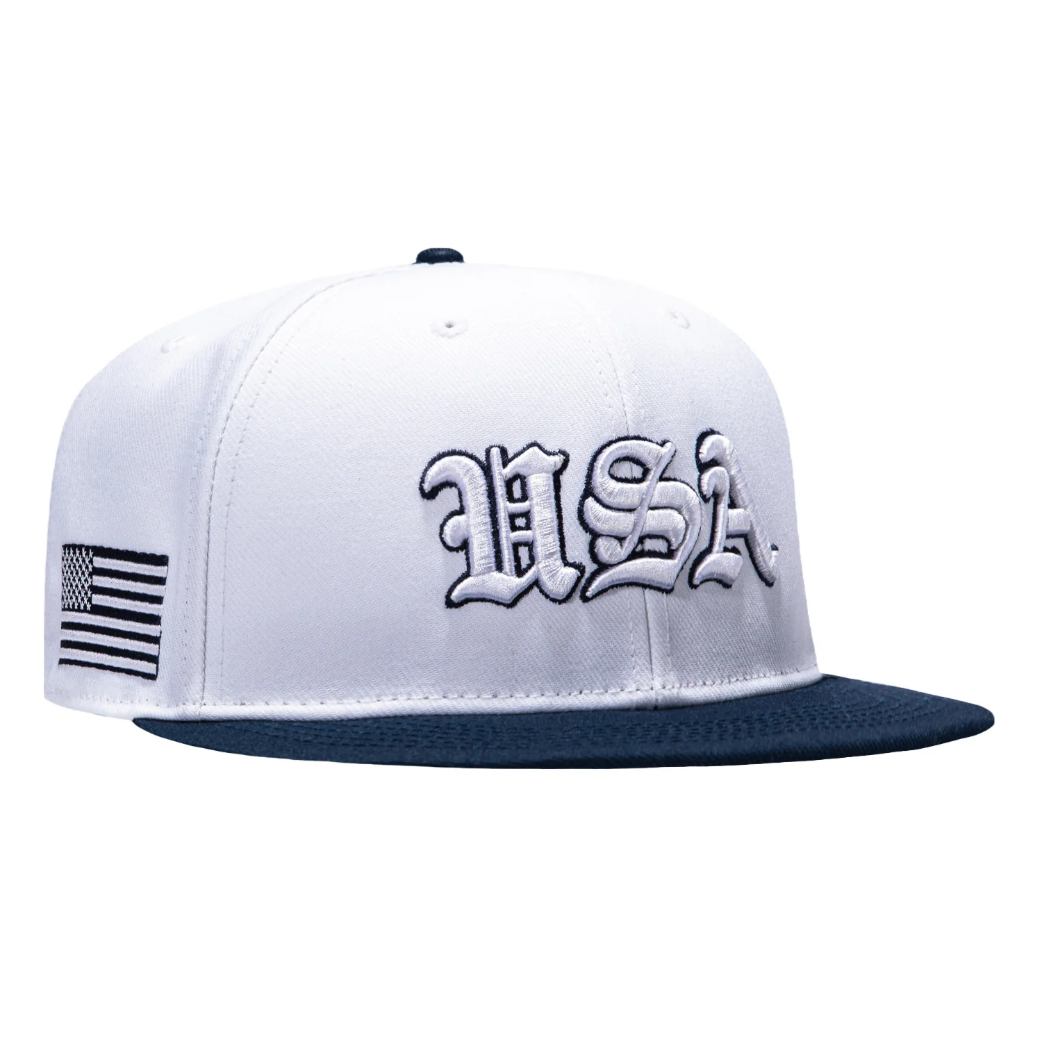 Fan Ink USA Soccer Old English Home Snapback Hat -  White, Navy