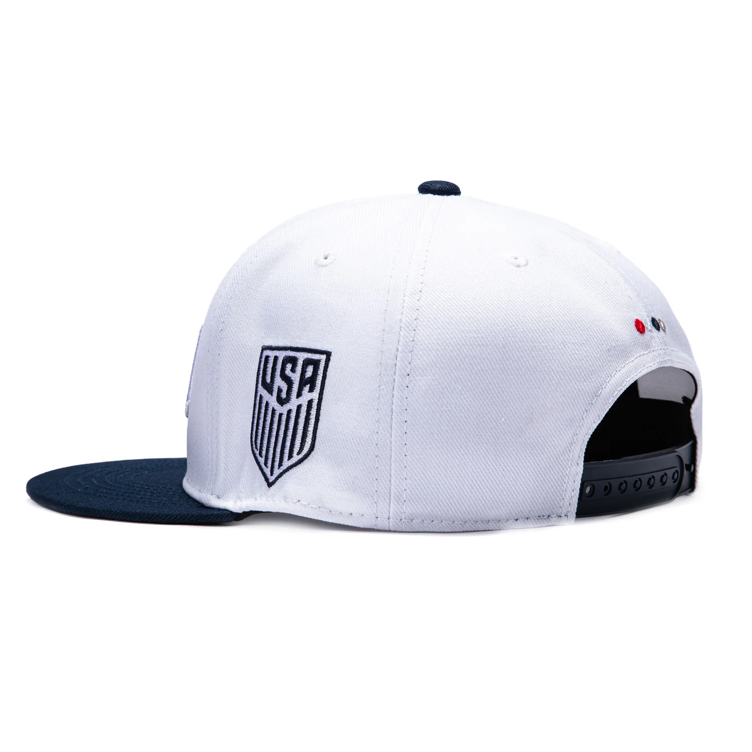 Fan Ink USA Soccer Old English Home Snapback Hat -  White, Navy - Image 2
