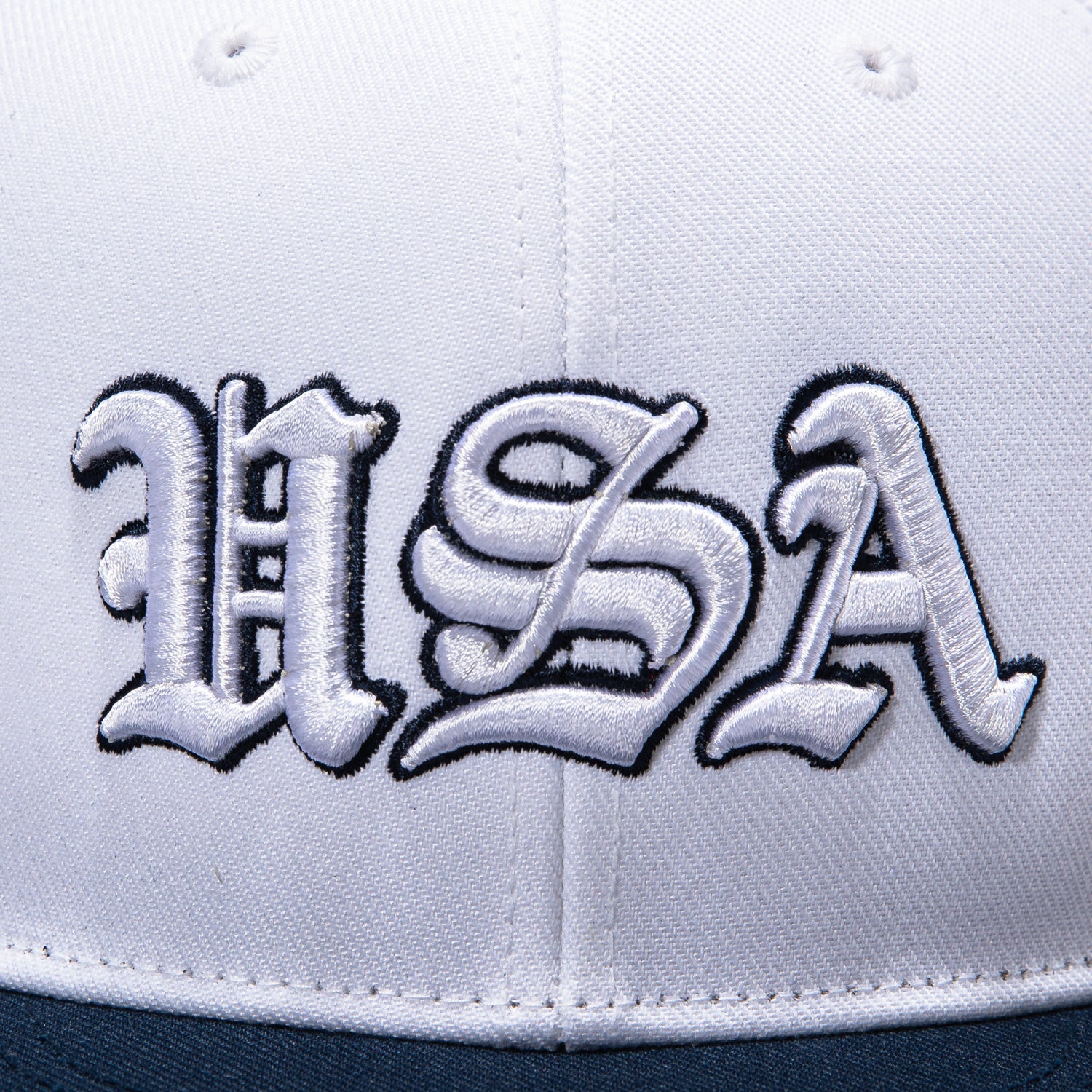 Fan Ink USA Soccer Old English Home Snapback Hat -  White, Navy - Image 4