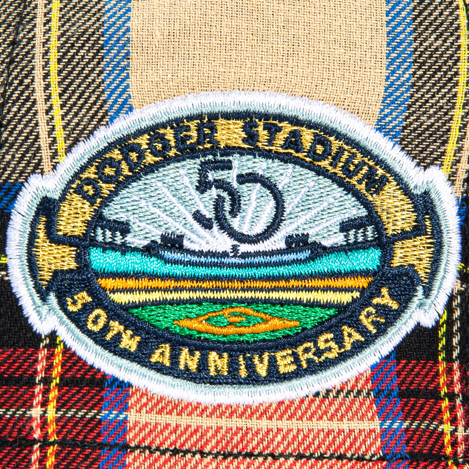 New Era 59Fifty Flannel Los Angeles Dodgers 50th Anniversary Stadium Patch Hat - Red Flannel, Navy - Image 5