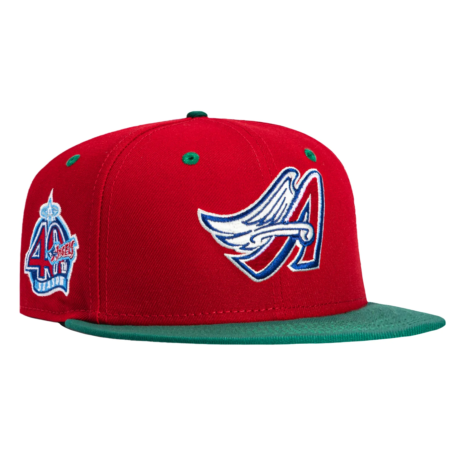 New Era 59Fifty Holiday Party Los Angeles Angels 40th Anniversary Patch 1997 Hat - Red, Kelly Green