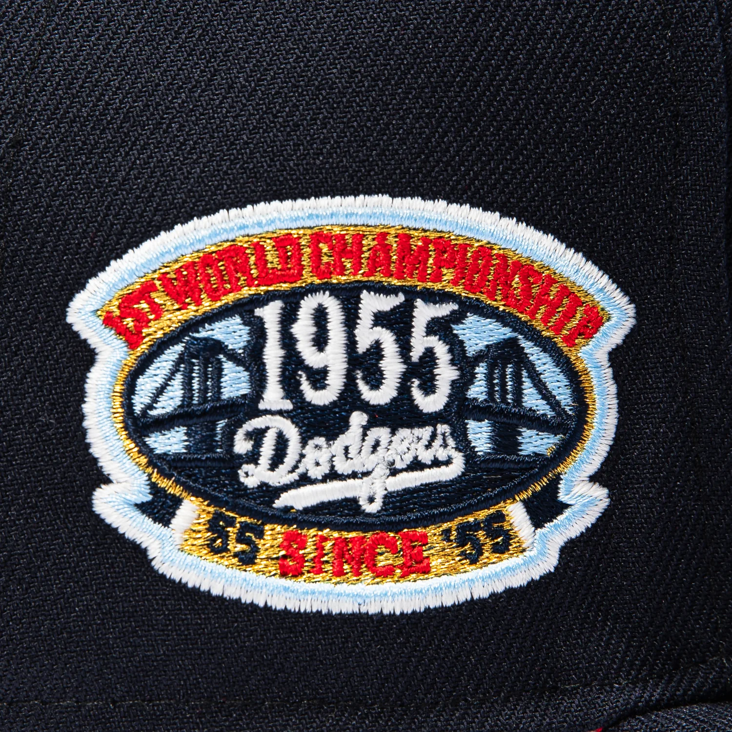 New Era 59Fifty Star Spangled Bangers Brooklyn Dodgers 1955 World Series Patch Red UV Hat - Navy - Image 6