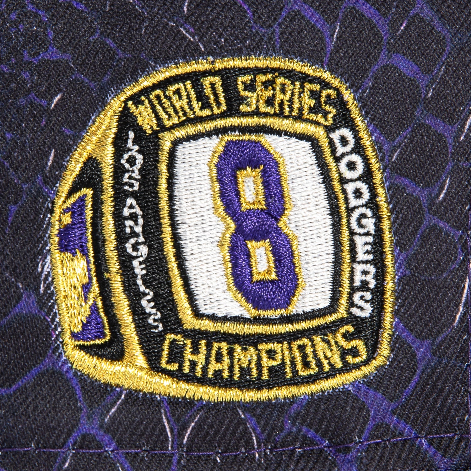 New Era 59Fifty Mamba Day Los Angeles Dodgers 8x World Series Champions Patch Script Hat - Black, Purple - Image 5