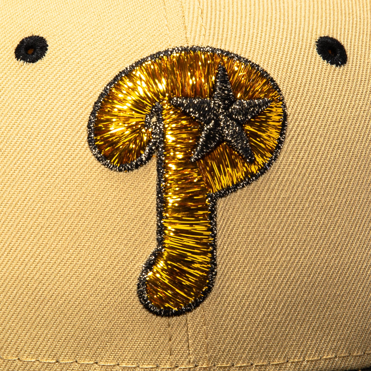 New Era 59Fifty May the Fourth Philadelphia Phillies 1996 All Star Game Patch Contrast Stitch Hat - Tan, Black, Metallic Gold - Image 4