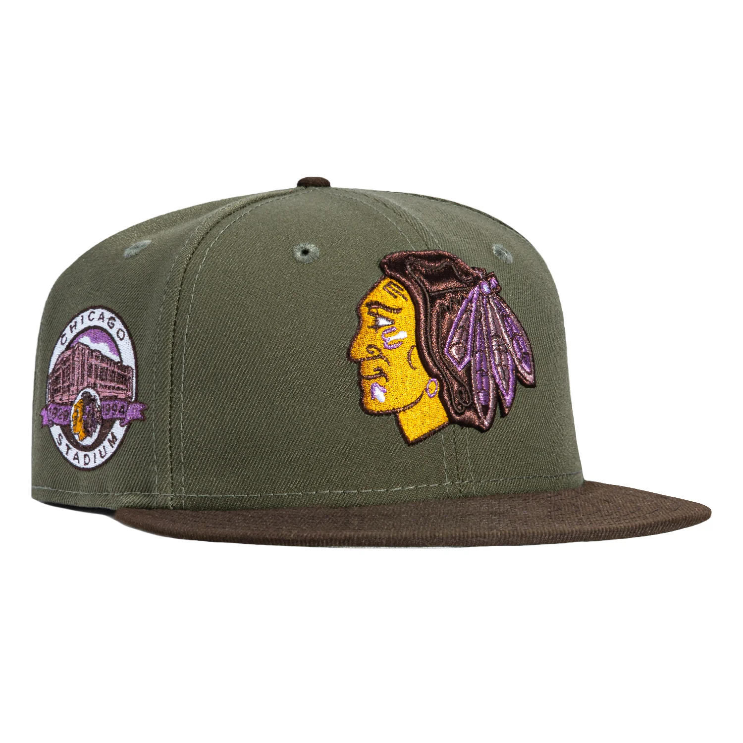 New Era 59Fifty Metallics Chicago Blackhawks Chicago Stadium Patch Hat - Olive, Brown