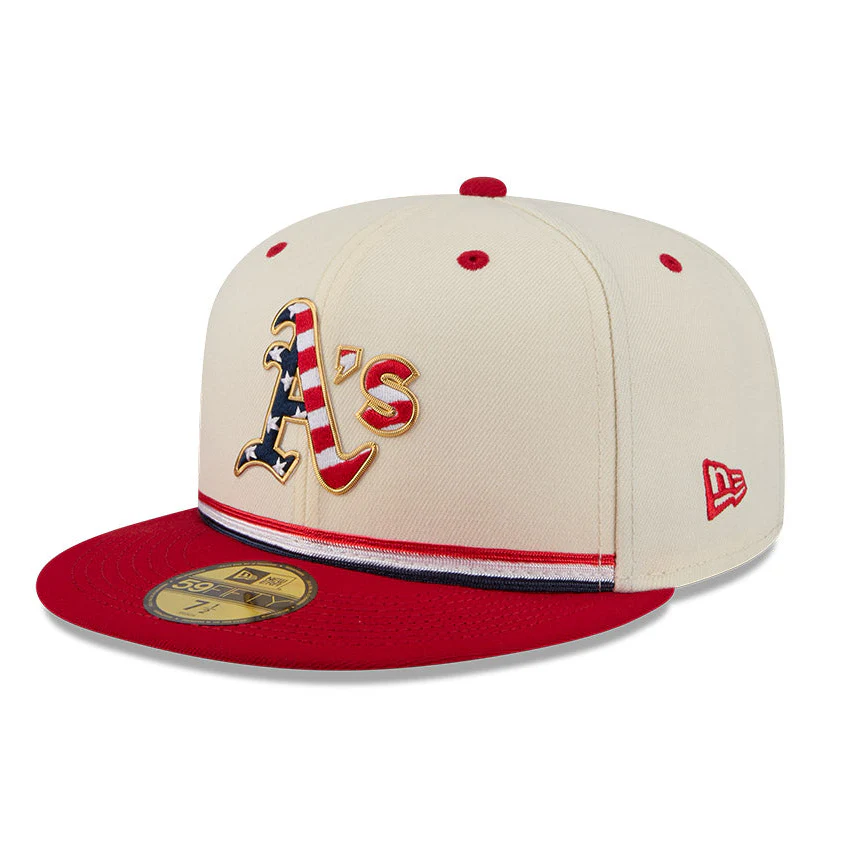 New Era 59Fifty 2026 MLB 4th of July Oakland Athletics 250th Anniversary Patch Hat - White, Red - Image 3