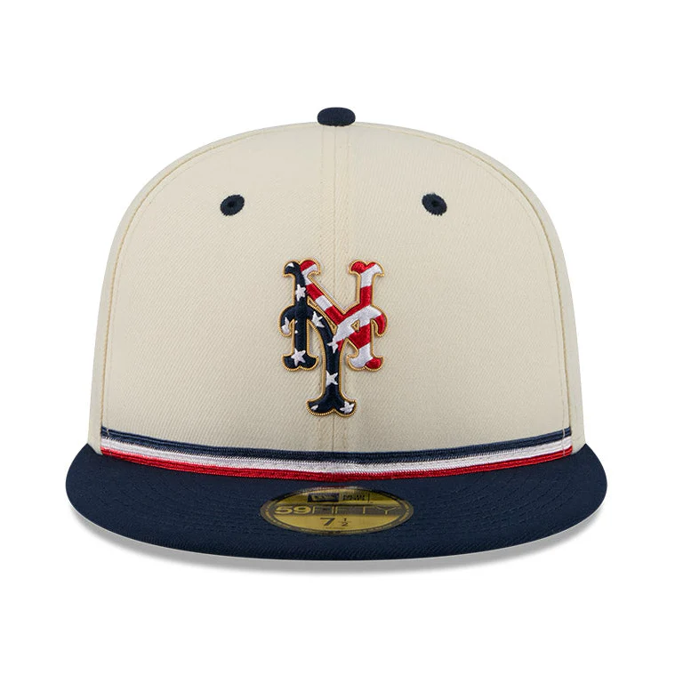 New Era 59Fifty 2026 MLB 4th of July New York Mets 250th Anniversary Patch Hat - White, Royal - Image 2