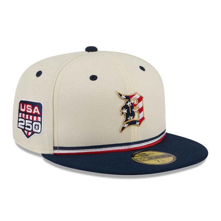 New Era 59Fifty 2026 MLB 4th of July Detroit Tigers 250th Anniversary Patch Hat - White, Navy