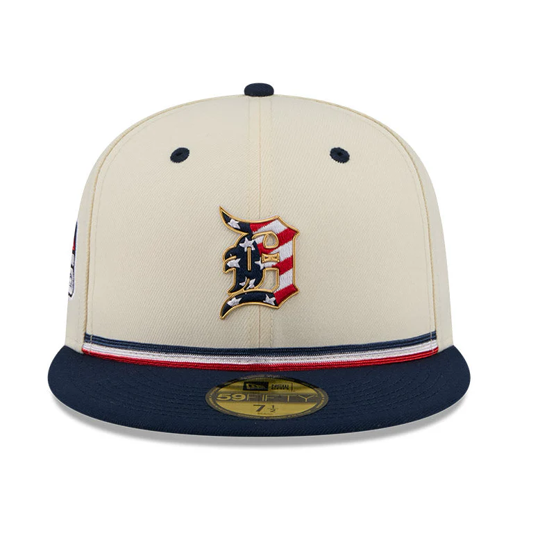 New Era 59Fifty 2026 MLB 4th of July Detroit Tigers 250th Anniversary Patch Hat - White, Navy - Image 2