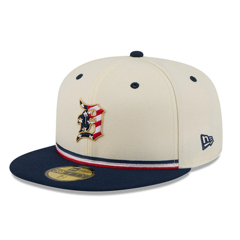 New Era 59Fifty 2026 MLB 4th of July Detroit Tigers 250th Anniversary Patch Hat - White, Navy - Image 3