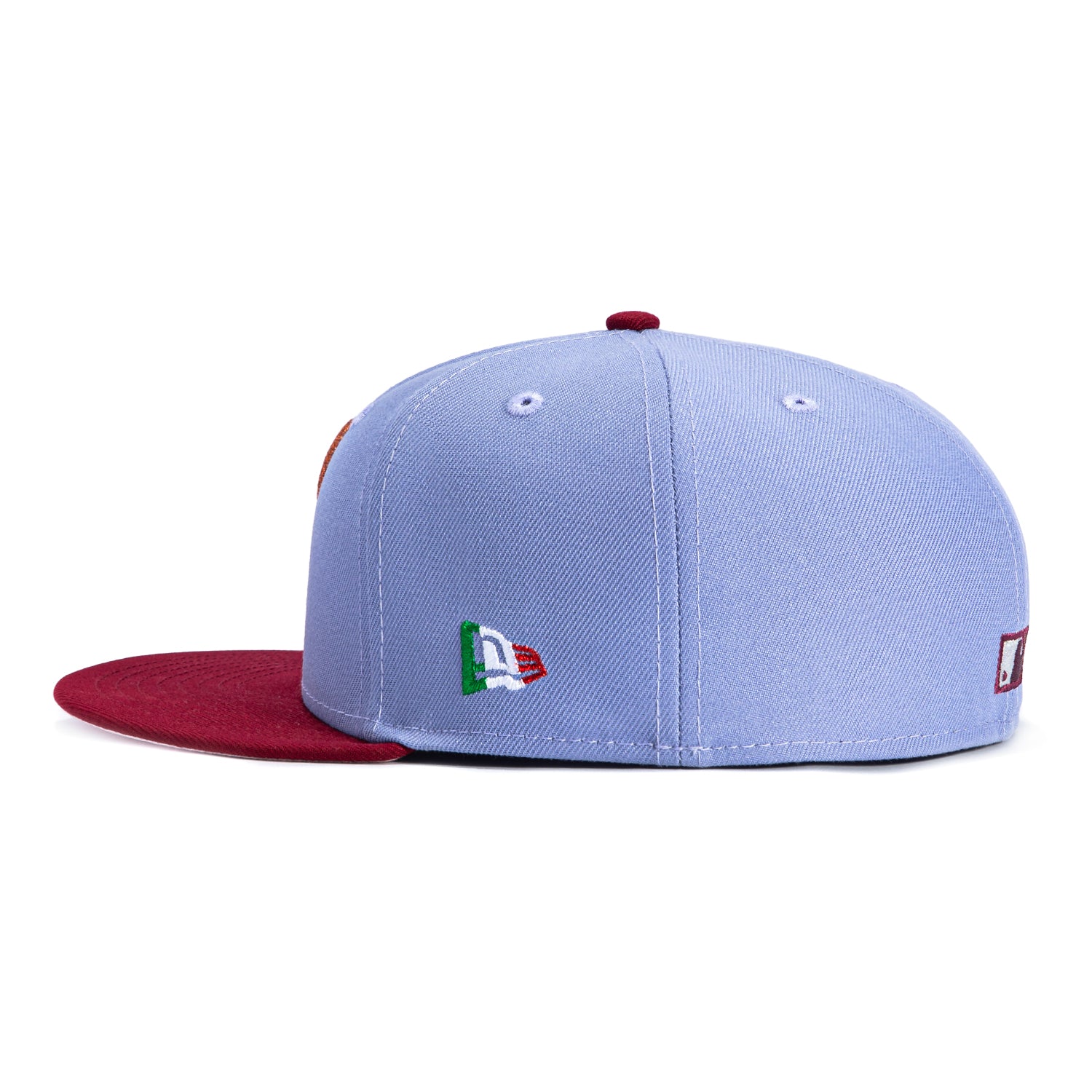 New Era 59Fifty Música Pack Philadelphia Phillies 1952 All Star Game Patch Hat - Lavender, Cardinal, Metallic Copper - Image 3