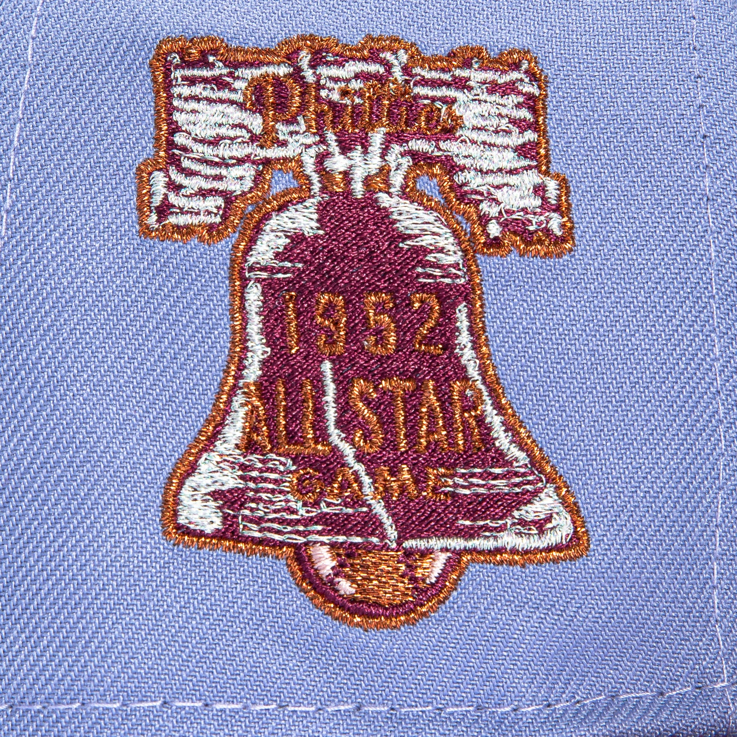 New Era 59Fifty Música Pack Philadelphia Phillies 1952 All Star Game Patch Hat - Lavender, Cardinal, Metallic Copper - Image 5