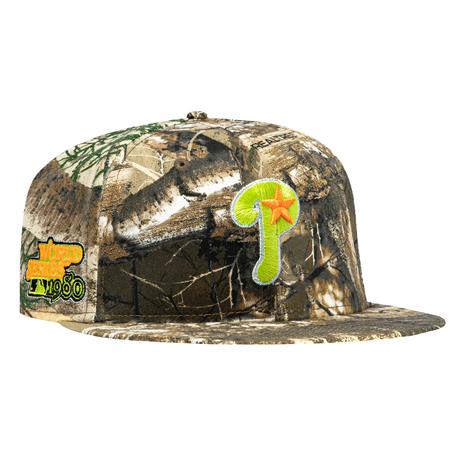 New Era 59Fifty Neon Realtree Philadelphia Phillies 1980 World Series Patch Alternate Hat - Realtree