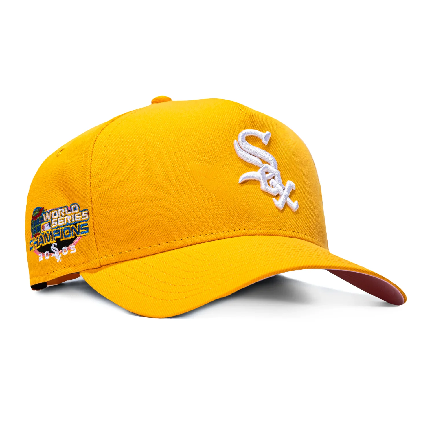 New Era 9Forty A-Frame Pink Lemonade Chicago White Sox 2005 World Series Patch Pink UV Snapback Hat - Gold