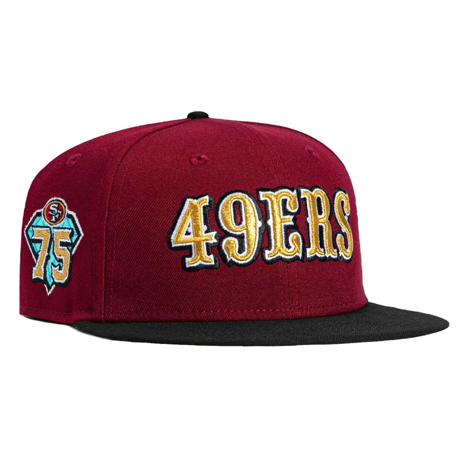 New Era 59Fifty San Francisco 49ers 75th Anniversary Patch Word Pink UV Hat - Cardinal, Black