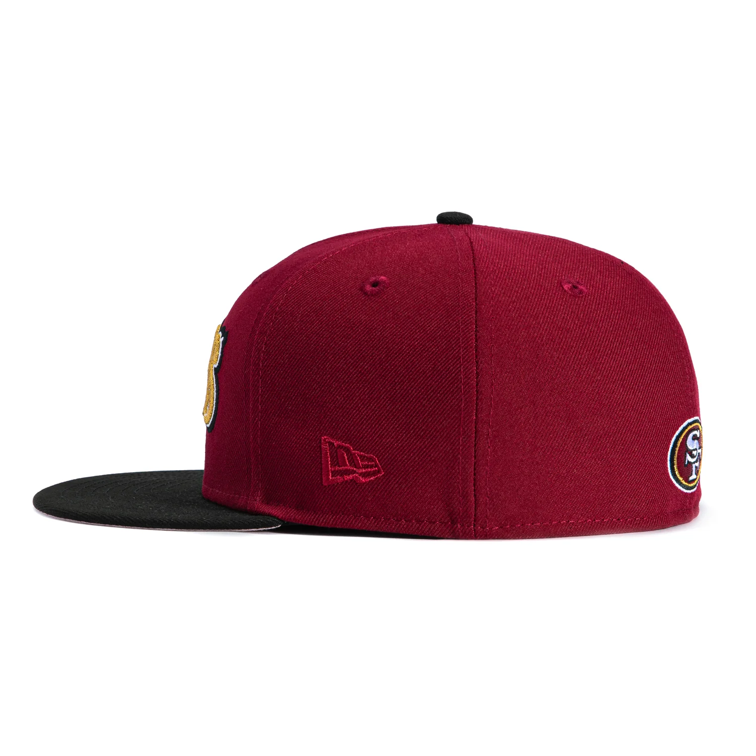 New Era 59Fifty San Francisco 49ers 75th Anniversary Patch Word Pink UV Hat - Cardinal, Black - Image 3