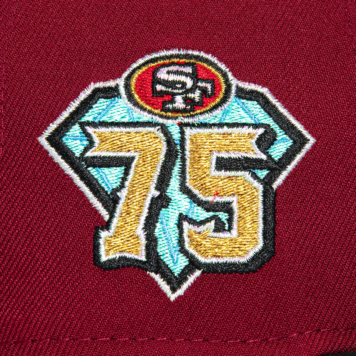 New Era 59Fifty San Francisco 49ers 75th Anniversary Patch Word Pink UV Hat - Cardinal, Black - Image 5