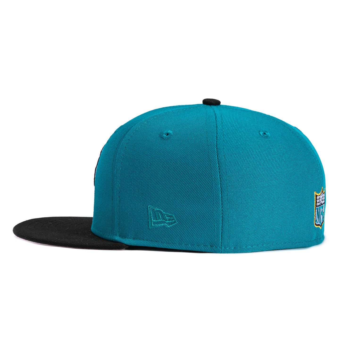 New Era 59Fifty Jacksonville Jaguars 20th Anniversary Patch Pink UV Hat - Teal, Black - Image 3