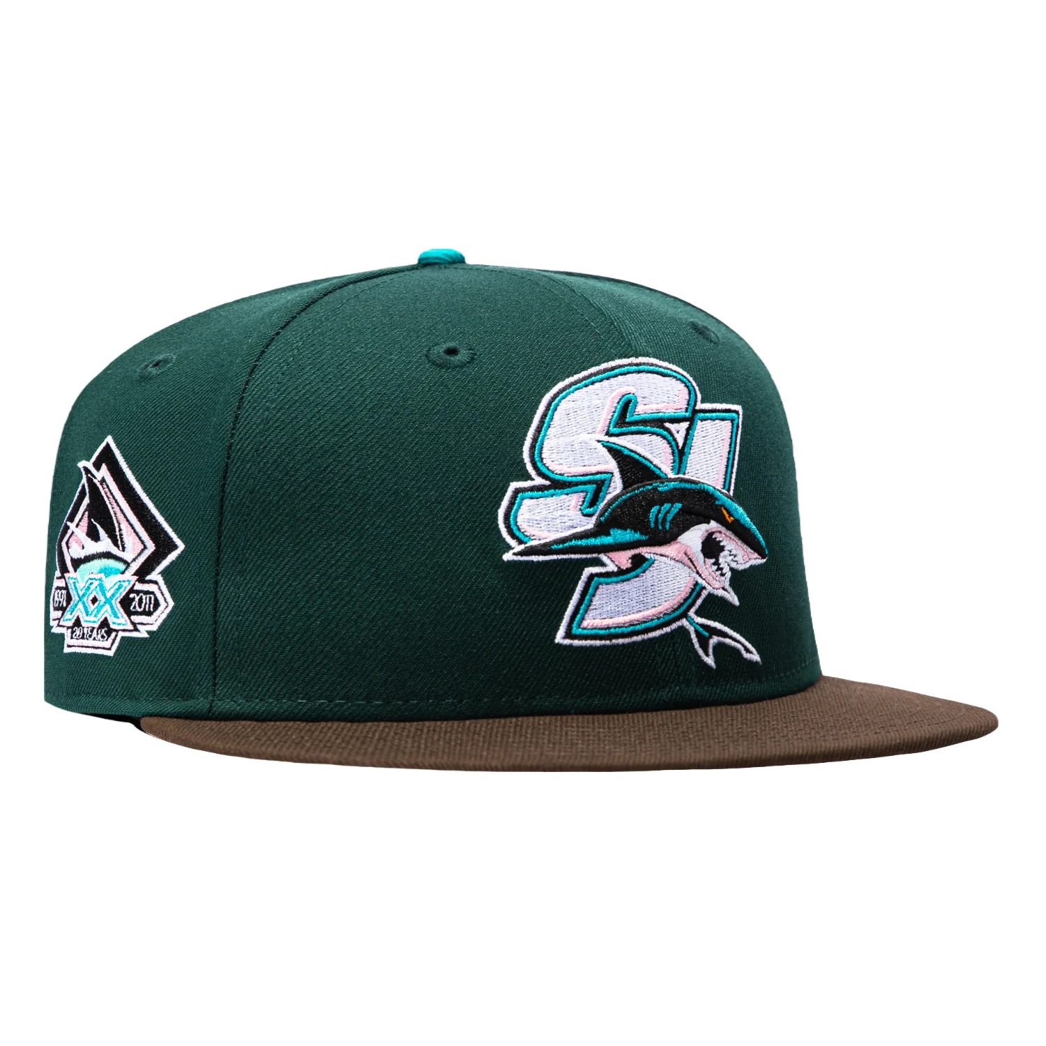 New Era 59Fifty San Jose Sharks 20th Anniversary Patch Alternate Pink UV Hat - Green, Brown