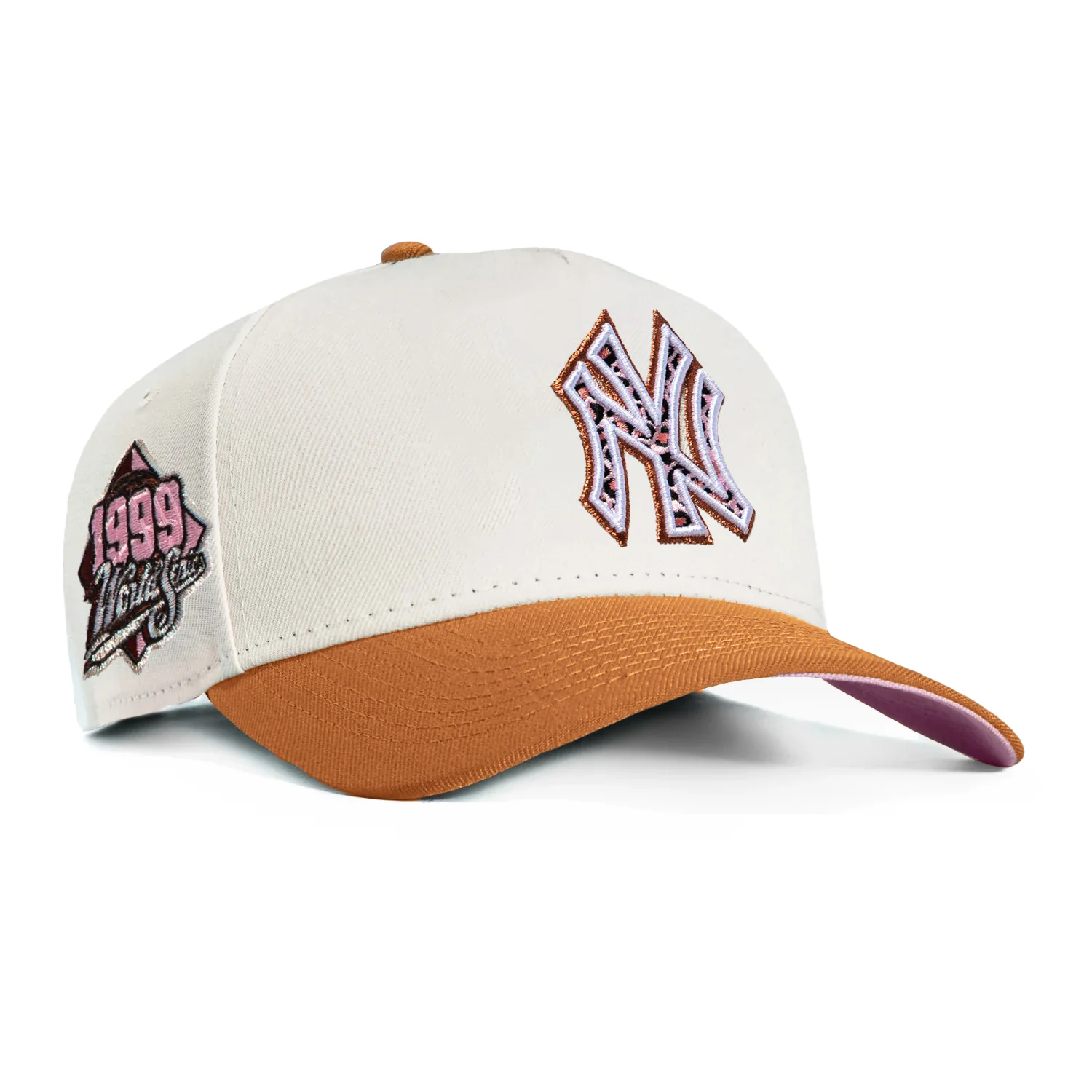 New Era 9Forty A-Frame New York Yankees 1999 World Series Patch Leopard Fill Pink UV Snapback Hat - White, Khaki