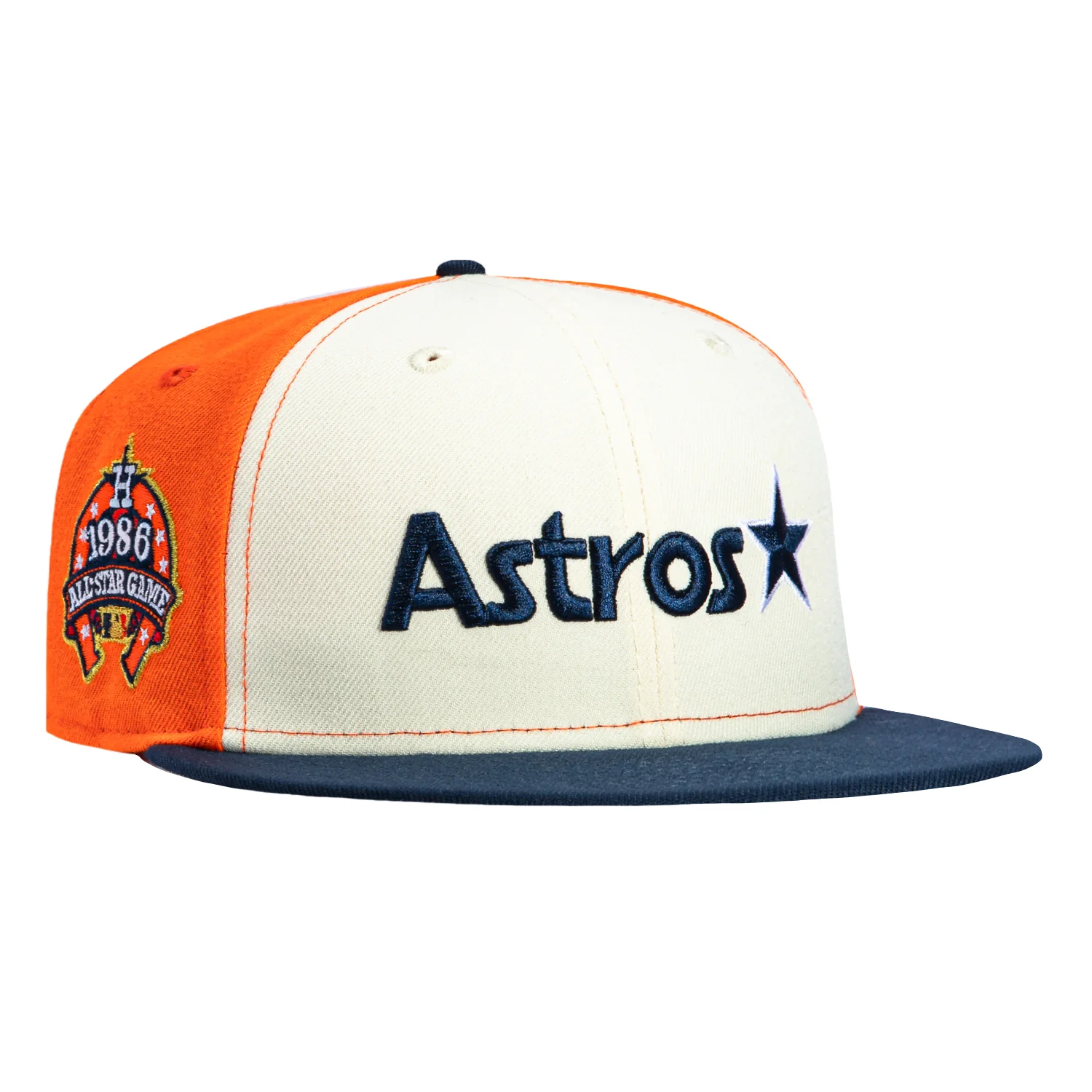 New Era 59Fifty Houston Astros 1986 All Star Game Patch Rail Word Hat - White, Orange, Navy