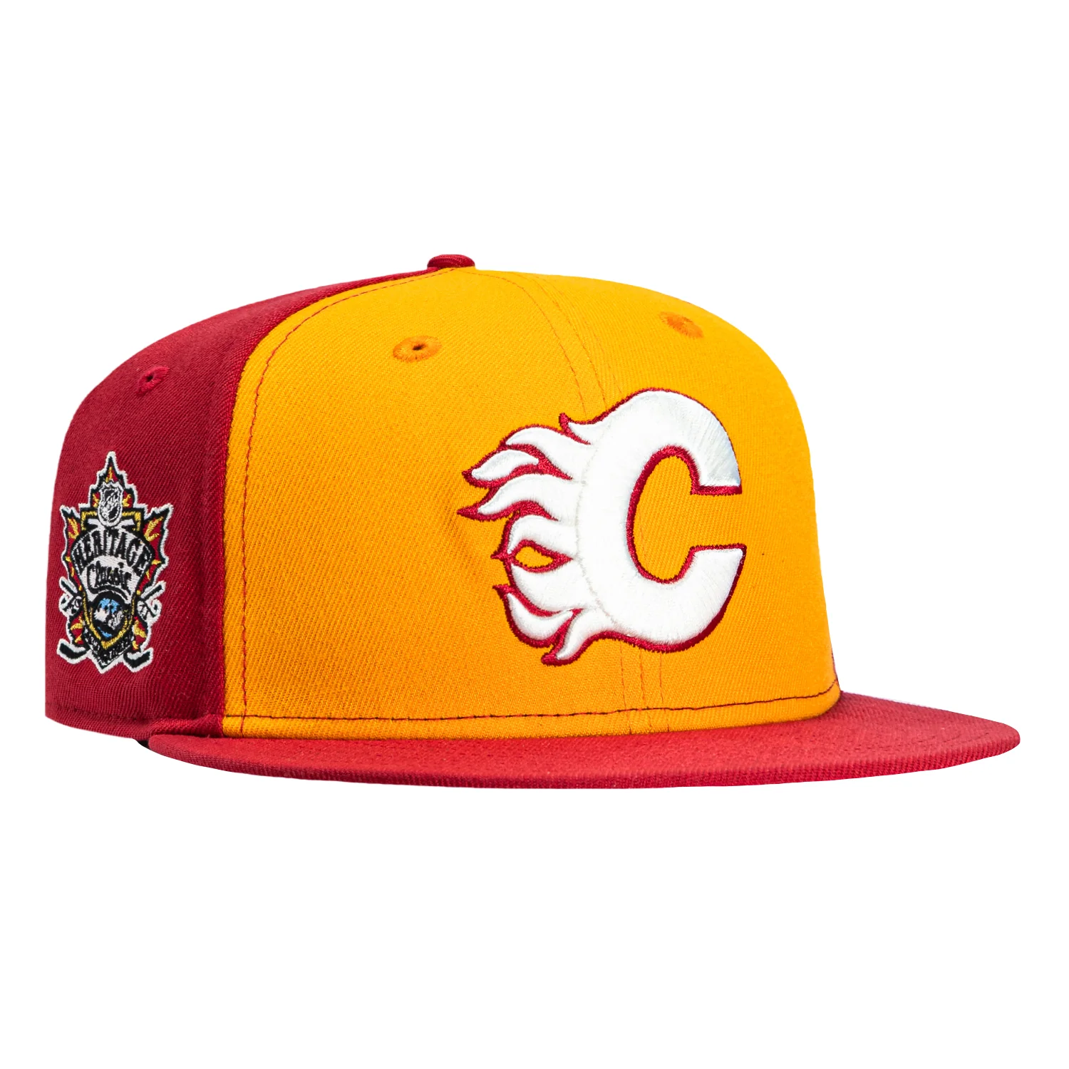 New Era 59Fifty Calgary Flames 2011 Heritage Classic Patch Rail Hat - Gold, Cardinal