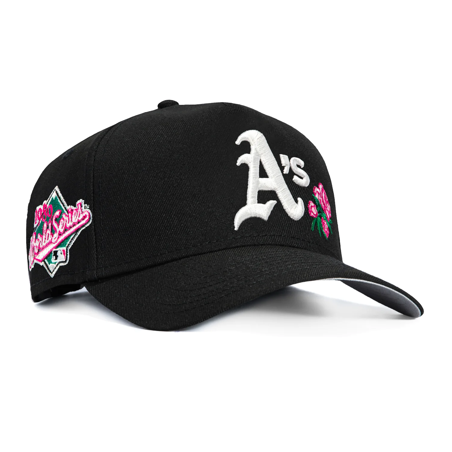 New Era 9Forty A-Frame Oakland Athletics 1989 World Series Patch Rose Snapback Hat - Black, Pink