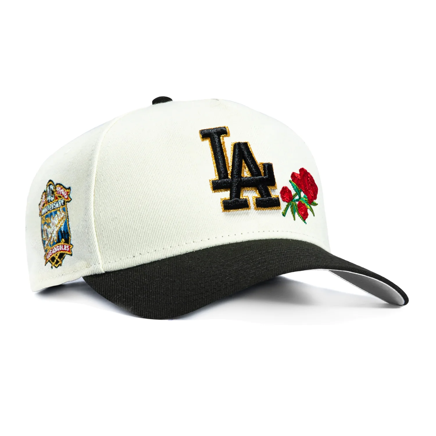 New Era 9Forty A-Frame Rose Los Angeles Dodgers 40th Anniversary Patch Snapback Hat - White, Black